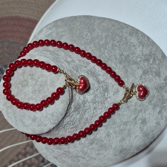 Red Beaded Necklace and Bracelet Set with Heart Pendant. NEW. - Picture 5 of 5